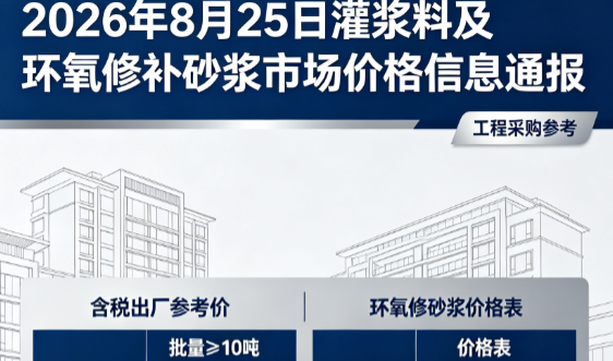 宜州2026年8月25日灌浆料及环氧修补砂浆市场价格信息通报